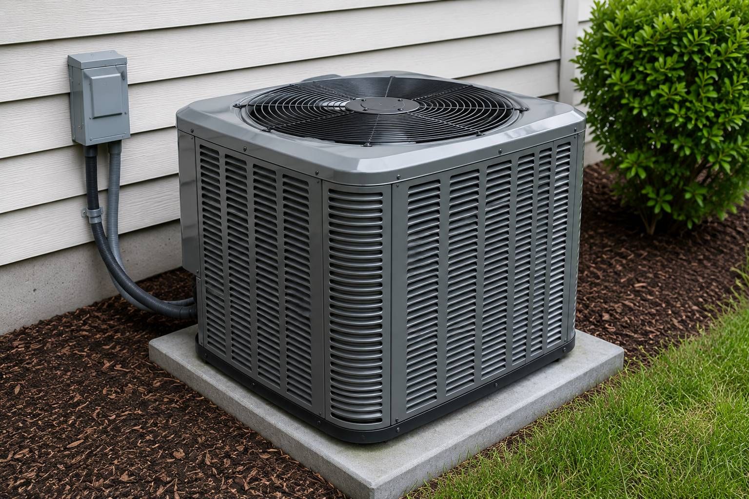 Outdoor HVAC condenser unit inspected during a 4-point home inspection.