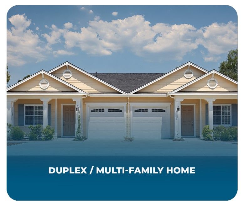 Front view of a Duplex and Multi-family Home with two adjoining residential units, ideal for rental income and long-term property investment.