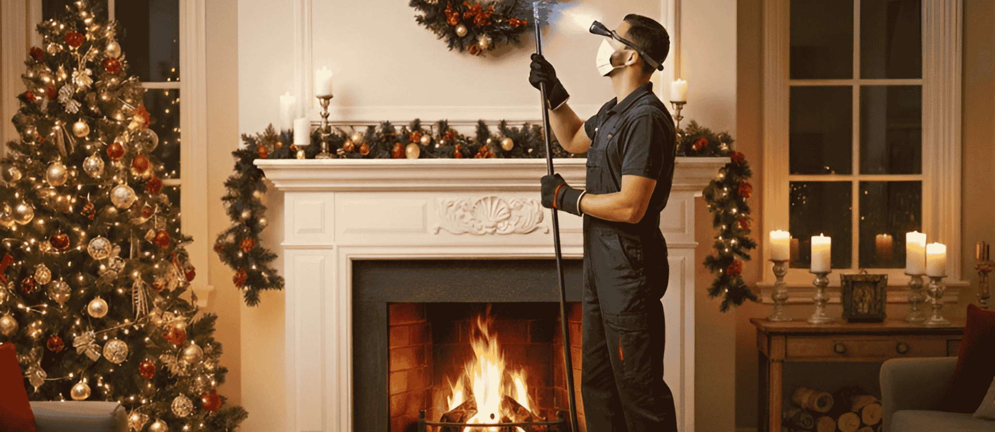 Home Inspector conducting a home inspection for fireplace and chimney safety.