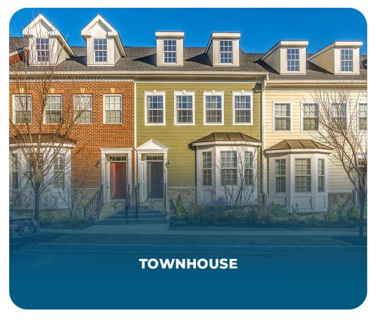Exterior of a modern Townhouse row with connected homes featuring brick and siding facades, perfect for balanced cost and living space.