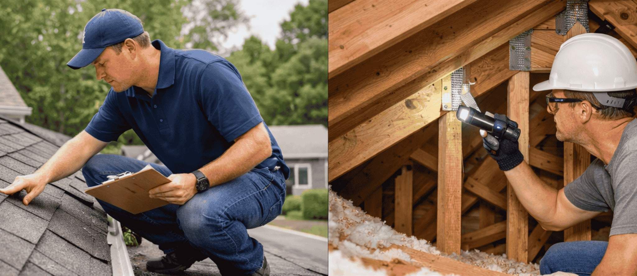 Images of a roof being inspected for wind mitigation
