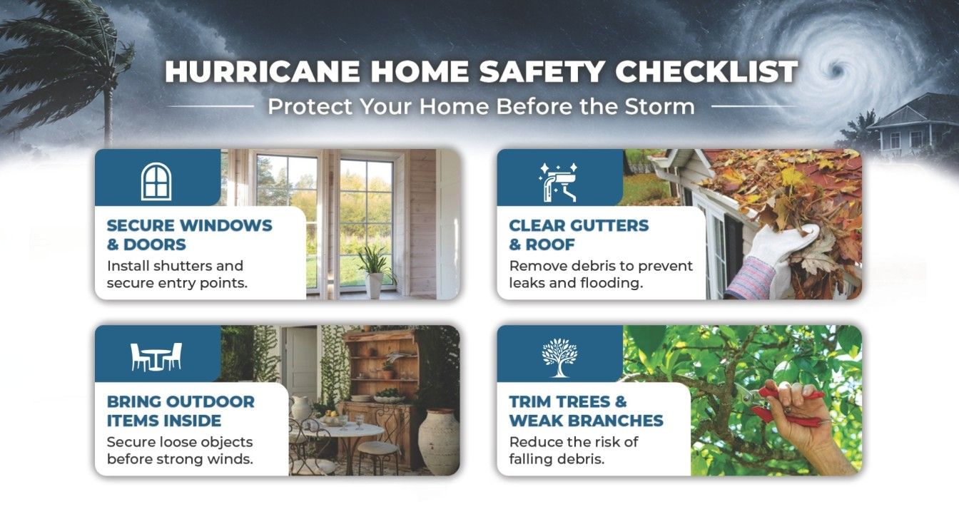 Hurricane safety checklist with tips to protect home and property from storm damage.
